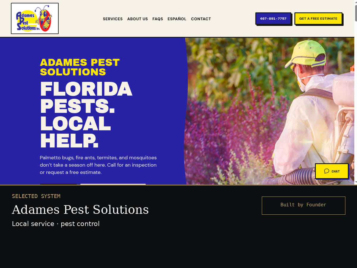 Adames Pest Solutions website