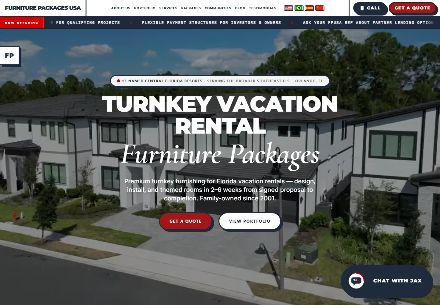 Furniture Packages USA website desktop view